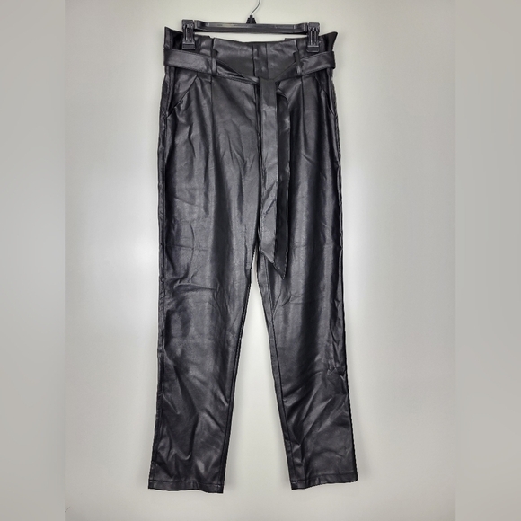 NWT Lucy Paris Faux Leather Paperbag-Waist Pants in Black - Picture 2 of 13